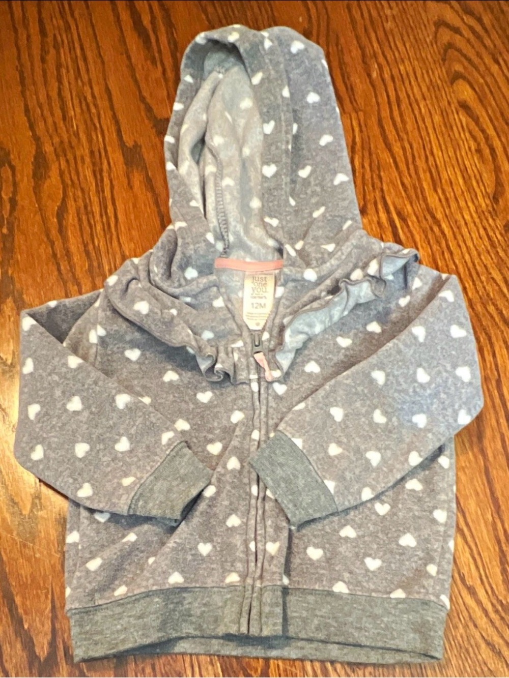 Just One You by Carter's Girls Hooded Full Zip Fleece Hearts Jacket Gray 12M